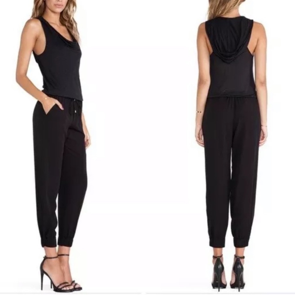 NWT Splendid Hooded Cowl Neck Jumpsuit in Black Size Large